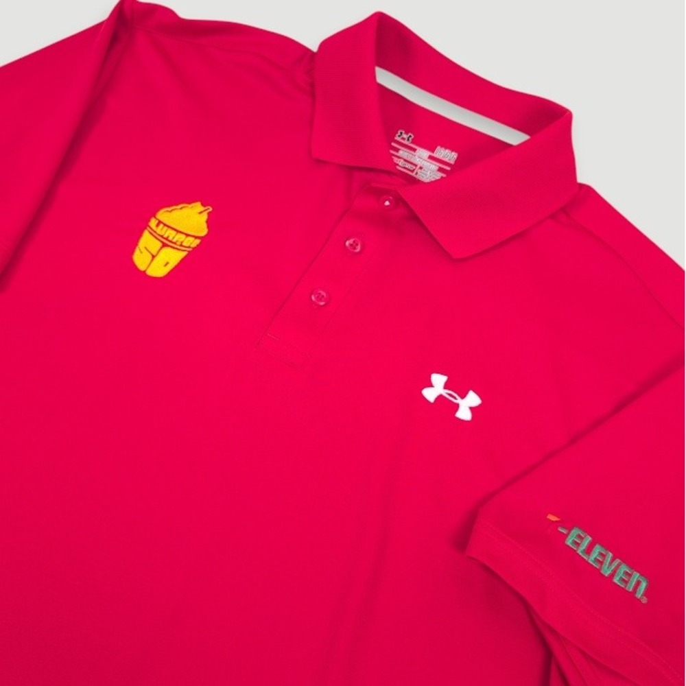 7-Eleven x Under Armour Employee Polo Mens Large Red Slurpee 50th Anniversary